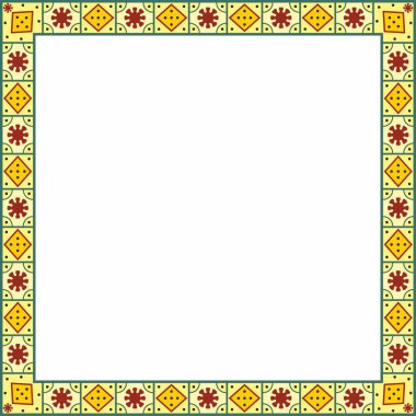 Vektör karesi renkli sınır, çerçeve, Pompeii. Dikdörtgen Neopolitan süsü. Antik Roma Sanatı. Boyalı cam şablonu