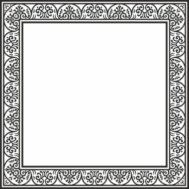 Vektör karesi siyah monokrom kenarı, çerçeve, Pompeii. Dikdörtgen Neopolitan süsü. Antik Roma Sanatı. Boyalı cam şablonu
