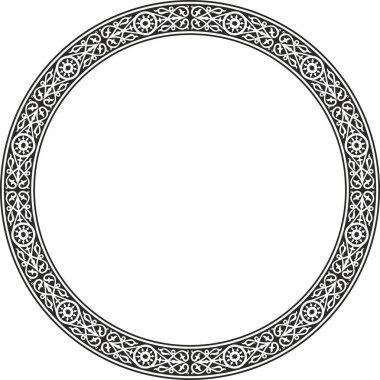 Vektör tek renkli siyah Yakut süsü. Sonsuz çember, sınır, Uzakdoğu 'nun kuzeyindeki insanların çerçevesi.