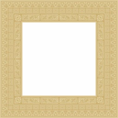 Vektör altın Amerikan halk süsü. Kare sınır, Amerikan halkının çerçevesi, Aztek, İnka, Maya