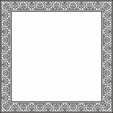 Vektör karesi siyah monokrom kenarı, çerçeve, Pompeii. Dikdörtgen Neopolitan süsü. Antik Roma Sanatı. Boyalı cam şablonu