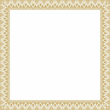 Vektör Altın Kare Ulusal Kızılderili desenleri. Ulusal etnik süsler, sınırlar, çerçeveler. Güney Amerika halklarının renkli süslemeleri, Maya, İnka, Aztekler.