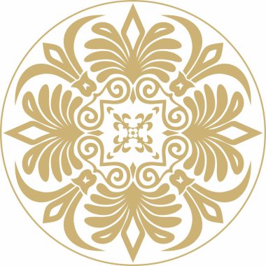 Vektör altın klasik Yunan yuvarlak süsü. Antik Yunan ve Roma İmparatorluğu Çemberi. Bizans duvarları, zemin ve tavan resimleri. Avrupa saraylarının dekorasyonu