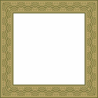 Yeşil kenarlı, çerçeve, Pompei 'li vektör kare altın. Dikdörtgen Neopolitan süsü. Antik Roma Sanatı. Boyalı cam şablonu