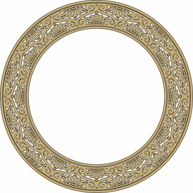 Vector round gold with black border, frame, Pompeii ring. Circle Neopolitan ornament. Art of Ancient Rome