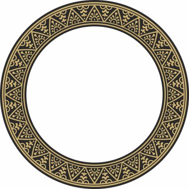 Vector round gold with black border, frame, Pompeii ring. Circle Neopolitan ornament. Art of Ancient Rome