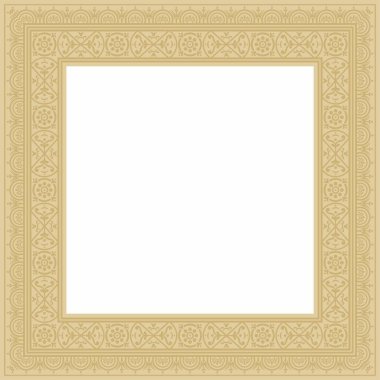 Vector square gold border, frame, Pompeii. Rectangle Neopolitan ornament. Art of Ancient Rome. Template for stained glas
