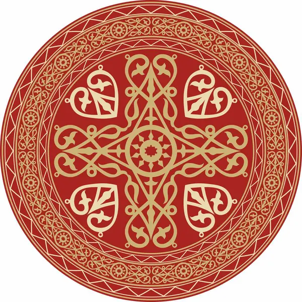 stock vector Vector golden and red round Yakut ornament. Endless circle, border, frame of the northern peoples of the Far East.