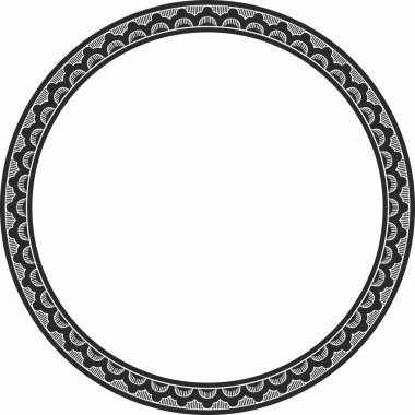 Vector round monokrom siyah Hint ulusal süsü. Etnik bitki çemberi, sınır. Çerçeve, çiçek yüzüğü. Gelincikler ve yapraklar