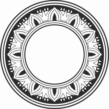 Siyah tek renkli Mısır süsü etrafında vektör. Sonsuz çember sınırı, Antik Mısır çerçevesi