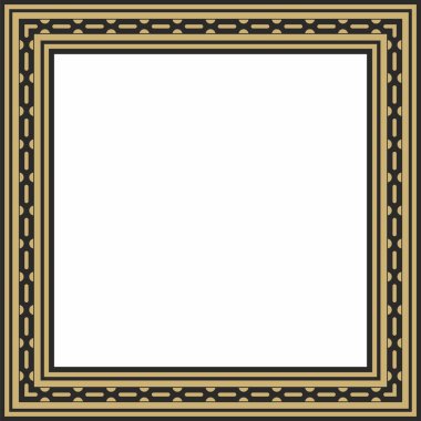 Vector gold and black square Egyptian ornament. Rectangle, frame, ancient Egypt.Pattern of lotus flowers and sun