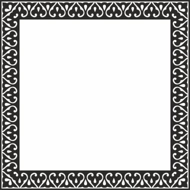 Siyah, tek renkli Arap ulusal kare süsü. Etnik dikdörtgen, doğu halkları çerçevesi. Farsça resim