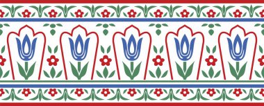 Vector colored seamless turkish ornament. Endless ottoman national border, frame