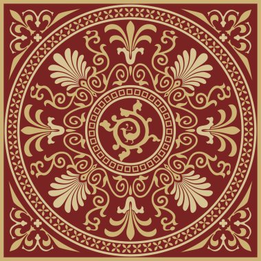 Antik Yunan 'ın kırmızı ve altın renkli kare süsü. Roma İmparatorluğu 'nun klasik seramik deseni.