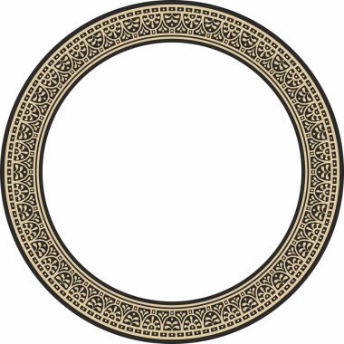 Vector round gold with black border, frame, Pompeii ring. Circle Neopolitan ornament. Art of Ancient Rome