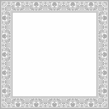 Vektör karesi, sınır, çerçeve, Pompeii. Dikdörtgen Neopolitan süsü. Antik Roma Sanatı. Boyalı cam şablonu