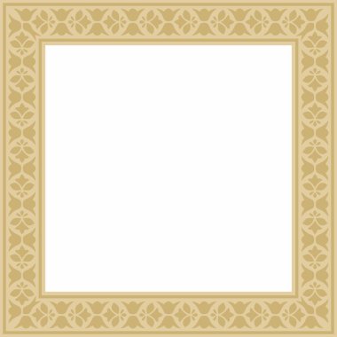 Vektör Altın Kare Ulusal Hint Süsü. Dikdörtgen, sınır, etnik Hindu çerçevesi