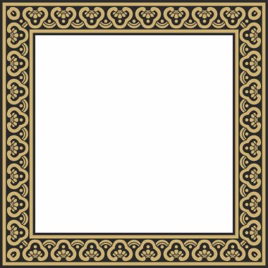 Siyah Çin dikdörtgenli bir taşıyıcı altın çerçeve. Doğulu insanların kare süslemeleri, Kore, Tayvan, Çin, Hong Kong, Endonesi