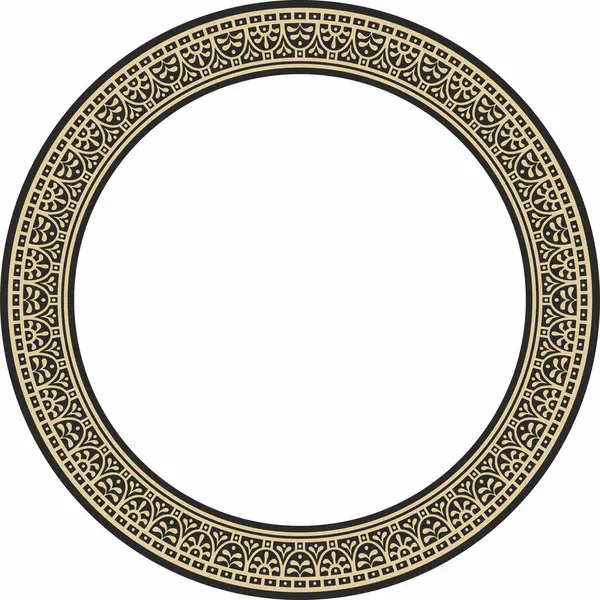 Vector round gold with black border, frame, Pompeii ring. Circle Neopolitan ornament. Art of Ancient Rome