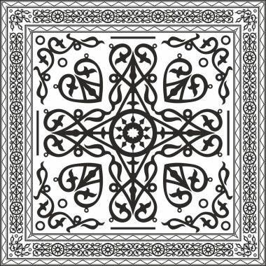 Vector monochrome black square Yakut ornament. An endless rectangular border, a frame of the northern peoples of the Far East. clipart