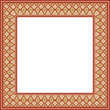 Kırmızı İran süslemeli vektör kare altın. Dikdörtgen, çerçeve, sınır, İran, Irak, Tacikistan halklarının etnik düzeni
