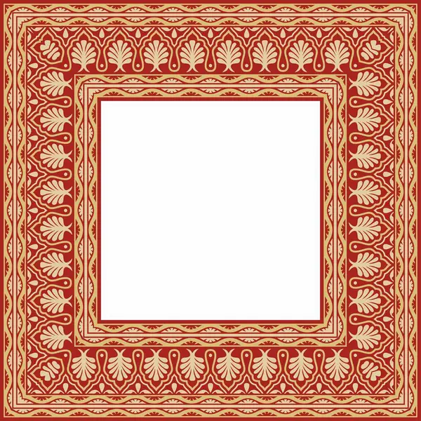 stock vector Vector gold and red square national Indian ornament. Rectangle, border, ethnic Hindu frame