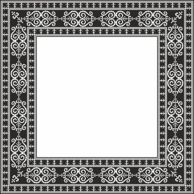 Vektör tek renkli siyah kare Yakut süsü. Sonsuz dikdörtgen bir sınır, Uzak Doğu 'nun kuzey insanlarının bir çerçevesi..