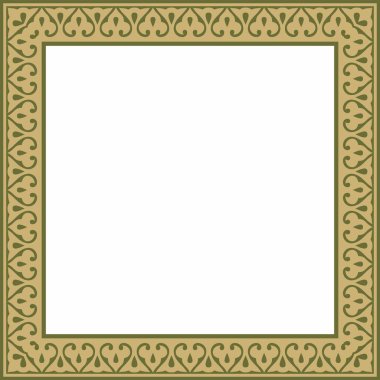 Yeşil Arap ulusal kare süsü olan vektör altın. Etnik dikdörtgen, doğu halkları çerçevesi. Farsça resim