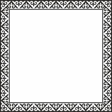 Vector siyah tek renkli kare Kazak ulusal süsü. Büyük Steppe 'deki insanların etnik kalıpları