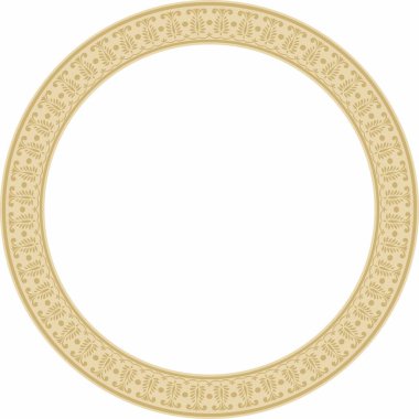 Altın Hint ulusal süsü etrafında vektör. Etnik bitki çemberi, sınır. Çerçeve, çiçek yüzüğü. Gelincikler ve yapraklar