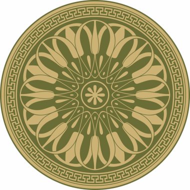 Yeşil, klasik Yunan yuvarlak süsü olan vektör altın. Antik Yunan ve Roma İmparatorluğu Çemberi. Bizans duvarları, zemin ve tavan resimleri. Avrupa saraylarının dekorasyonu