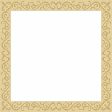 Vektör altın kare Kazak ulusal süsü. Büyük Steppe 'deki insanların etnik kalıpları