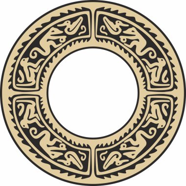 Amerikan yerlisi, siyah desenli altın sarısı bir vektör. Daire şeklinde geometrik şekiller. Amerika 'nın, Maya' nın, Azteklerin, İnka 'nın ulusal süslemeleri.