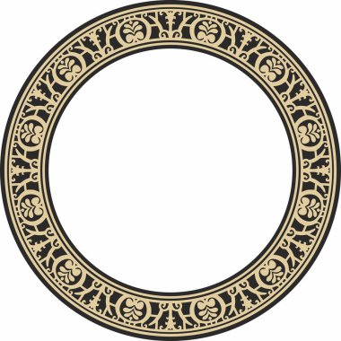 Vector round gold with black border, frame, Pompeii ring. Circle Neopolitan ornament. Art of Ancient Rome