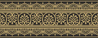 Kusursuz altın ve siyah sınır, Pompei çerçevesi. Bitmek bilmeyen Napoli süsü. Antik Roma Sanatı