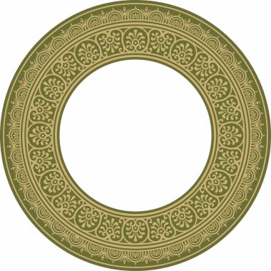 Yeşil kenarlı, çerçeveli, Pompei yüzüklü, yuvarlak altın bir taşıyıcı. Çember Napoli süsü. Antik Roma Sanatı