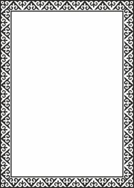 Vector siyah tek renkli kare Kazak ulusal süsü. Büyük Steppe 'deki insanların etnik kalıpları