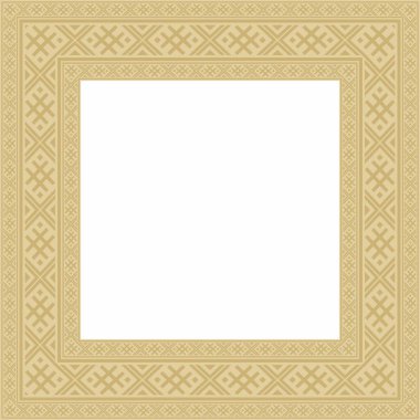 Vektör altın kare Belarus ulusal süs çerçevesi. Slav halkları, Rus, Ukraynalı, Sırp, Polonyalı, Bulgar etnik desenli dikdörtgen. Çapraz dikiş şablonu