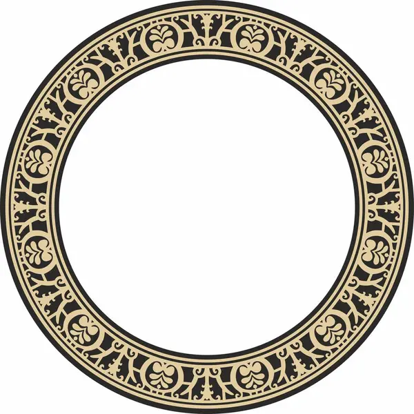 Vector round gold with black border, frame, Pompeii ring. Circle Neopolitan ornament. Art of Ancient Rome