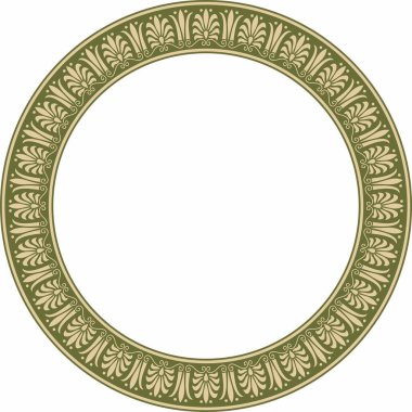 Vektör altın ve yeşil yuvarlak klasik Yunan süsü. Avrupa süsü. Sınır, çerçeve, daire, halka Antik Yunan, Roma İmparatorluğu