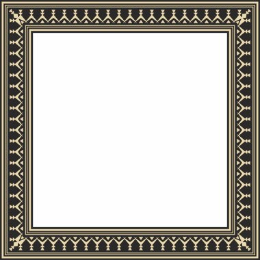 Vector golden and black square Yakut ornament. An endless rectangular border, a frame of the northern peoples of the Far East. clipart