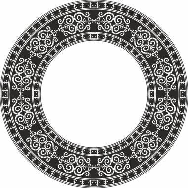 Vector monochrome black round Yakut ornament. Endless circle, border, frame of the northern peoples of the Far East. clipart