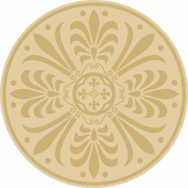 Vektör altın klasik Yunan yuvarlak süsü. Antik Yunan ve Roma İmparatorluğu Çemberi. Bizans duvarları, zemin ve tavan resimleri. Avrupa saraylarının dekorasyonu