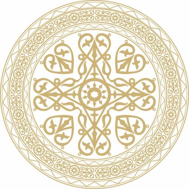 Vector gold round Yakut ornament. Endless circle, border, frame of the northern peoples of the Far East. clipart