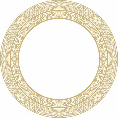 Vector round golden border ornament. Native American tribes framework, circle.