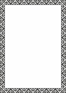 Vector black monochrome square Kazakh national ornament. Ethnic pattern of the peoples of the Great Steppe clipart