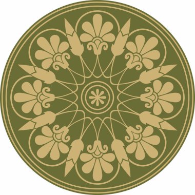 Yeşil, klasik Yunan yuvarlak süsü olan vektör altın. Antik Yunan ve Roma İmparatorluğu Çemberi. Bizans duvarları, zemin ve tavan resimleri. Avrupa saraylarının dekorasyonu