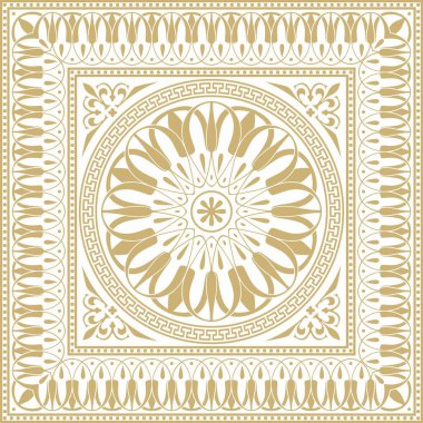 Vektör altın klasik Yunan kare süsü. Antik Yunan ve Roma İmparatorluğu dikdörtgeni. Bizans duvarları, zemin ve tavan resimleri. Avrupa saraylarının dekorasyonu
