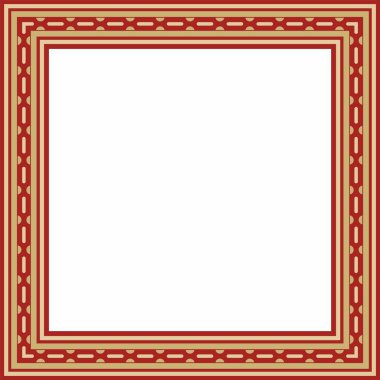 Kırmızı kare Mısır aksesuarlı vektör altın. Dikdörtgen, çerçeve, eski Mısır. Nilüfer çiçekleri ve su deseni.