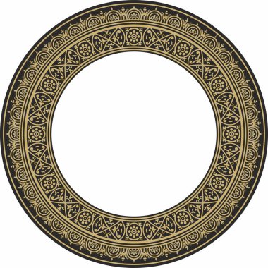 Vector round gold with black border, frame, Pompeii ring. Circle Neopolitan ornament. Art of Ancient Rome